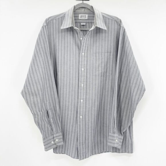 VTG Arrow Bradstreet Button Down Shirt Mens Size 17 34/35 Gray Striped Pocket - Picture 1 of 3